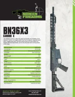 BN36X3 Carbine X Spec Sheet – Product Overview (30-06 / 300 Win Mag) – Printable product card outlining specs, features, and caliber options for the BN36X3 Carbine X. Ideal for customer reference, dealer listings, or catalog use.