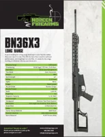 BN36X3 Long Range Rifle Spec Sheet – .30-06 / .300 Win Mag / 7mm Mag Overview – This marketing-ready sheet highlights the full feature list, specifications, and caliber options for the BN36X3 Long Range semi-automatic AR-style rifle. Ideal for retail, dealer display, or quick-reference product info.