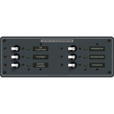 Blue Sea 8097 AC 6 Position Toggle Circuit Breaker Panel - White Switches Blue Sea 8097 AC 6 Position Toggle Circuit Breaker Panel - White Switches