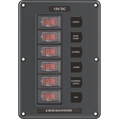 Blue Sea 4322 Circuit Breaker Switch Panel 6 Position - Gray Blue Sea 4322 Circuit Breaker Switch Panel 6 Position - Gray