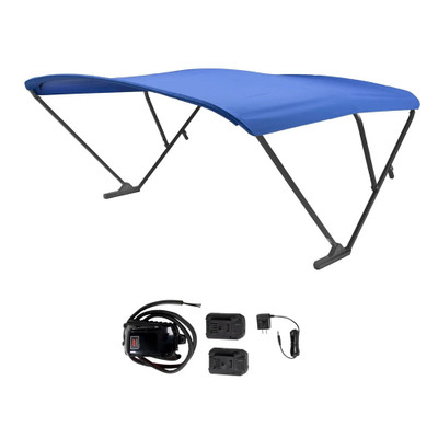 SureShade Battery Powered Bimini - Black Anodized Frame & Pacific Blue Fabric SureShade Battery Powered Bimini - Black Anodized Frame & Pacific Blue Fabric