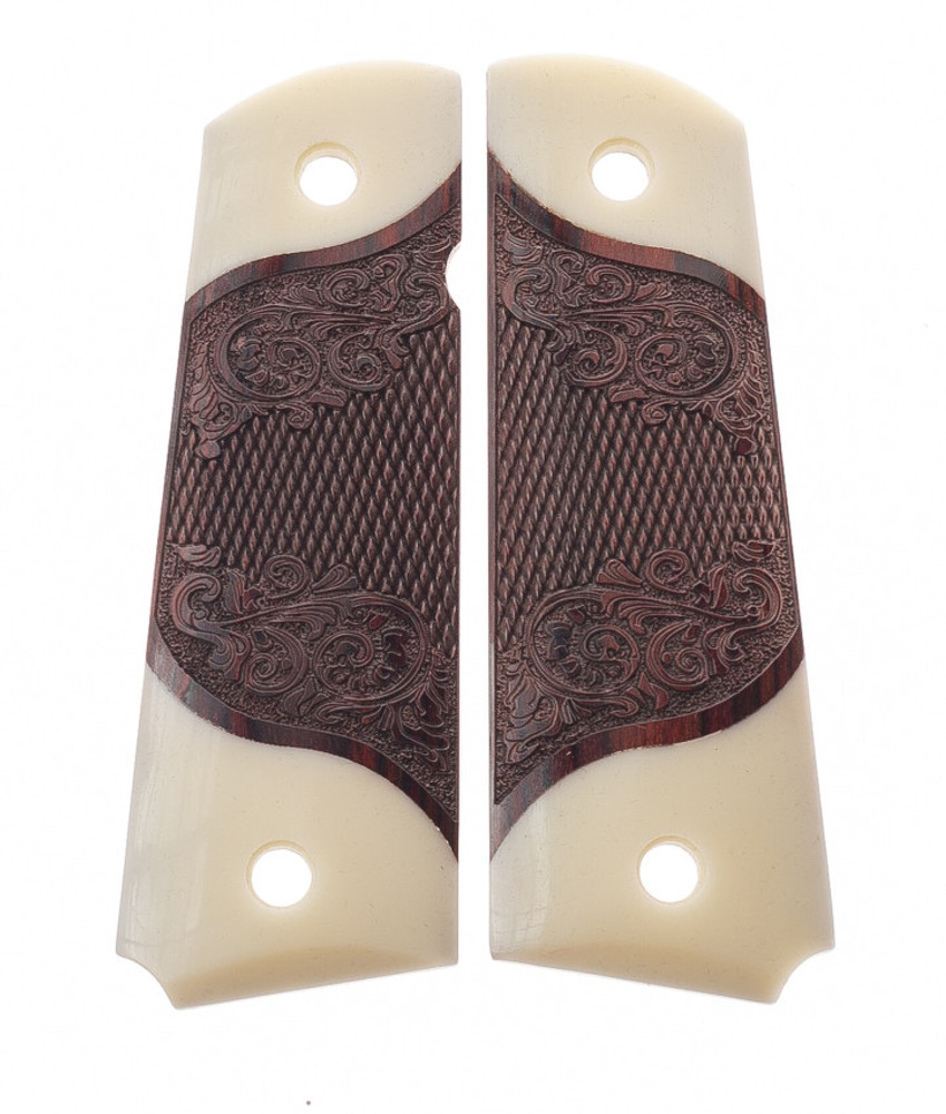 1911 Full Size Carved Rosewood Grips w/Acrylic Ivory Accents