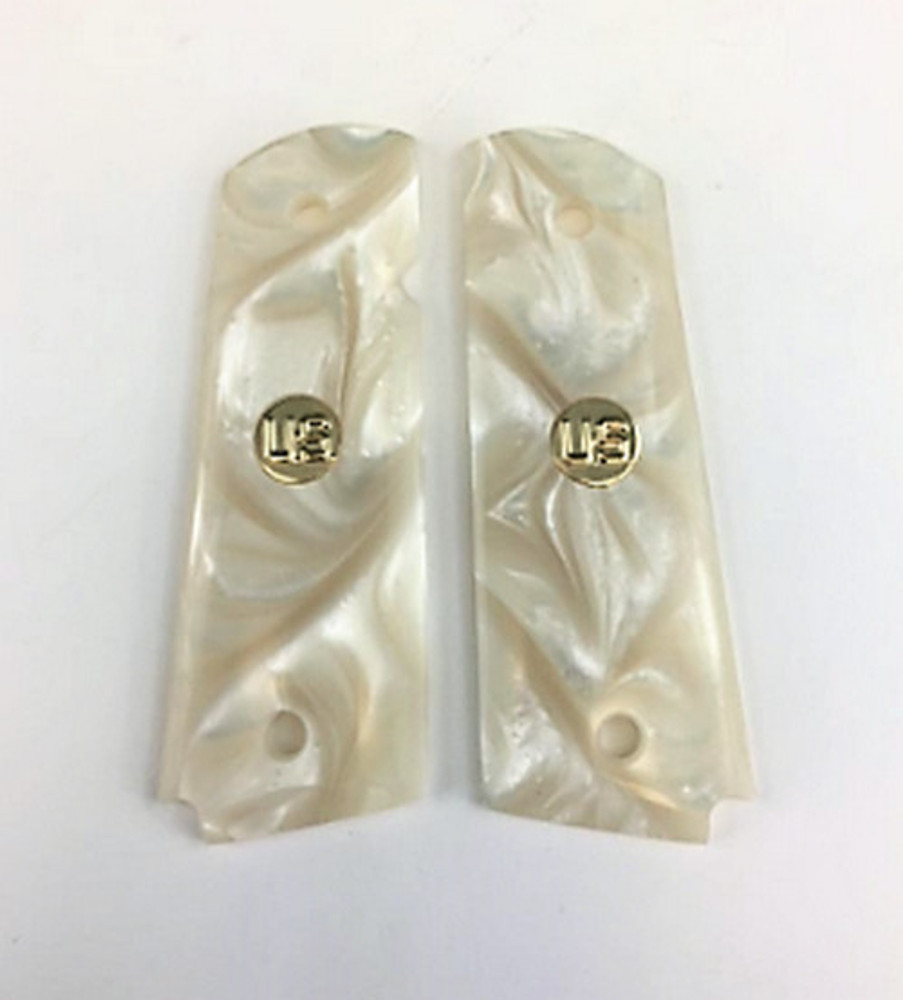 1911 Officer Gun Grips Acrylic Pearl White w/Gold US medallions