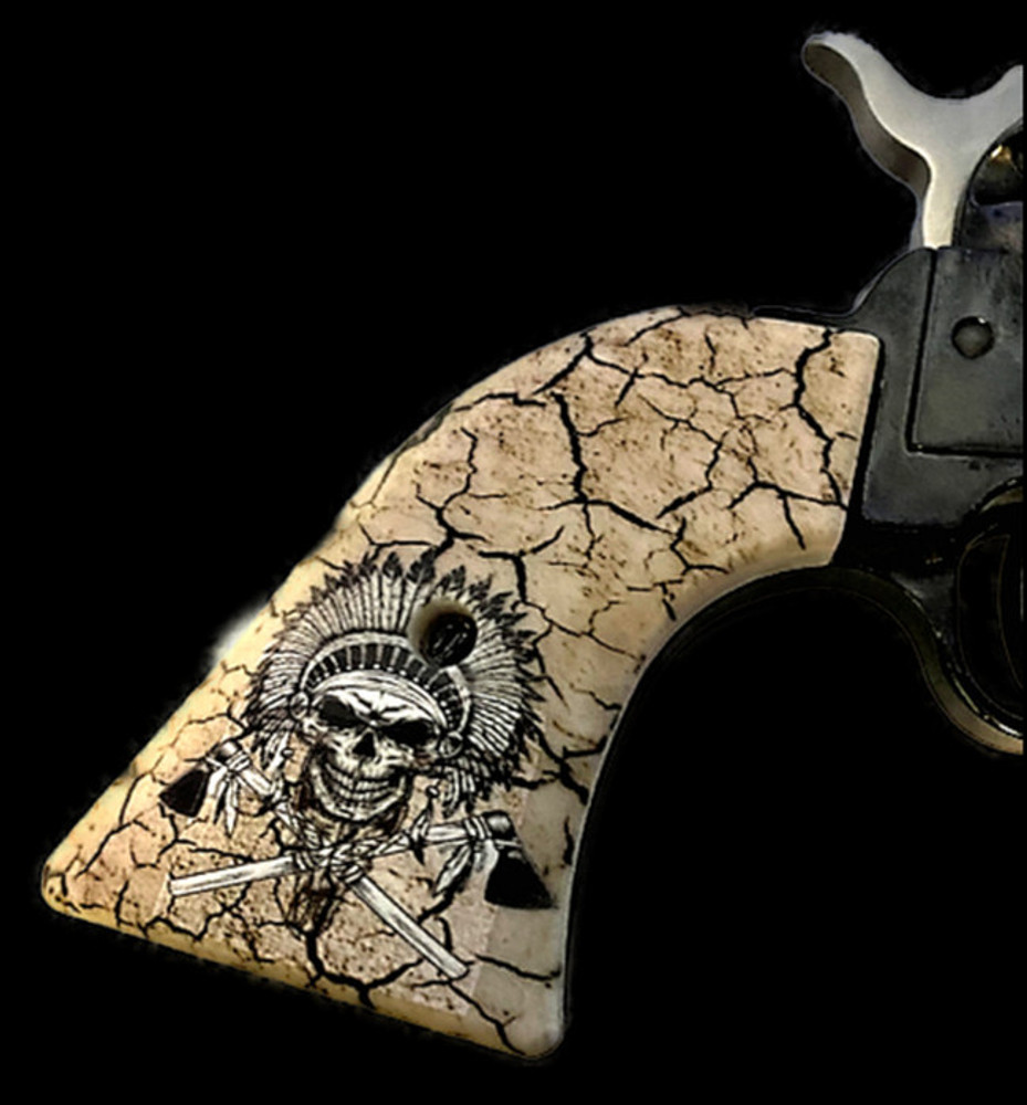 Heritage Arms Rough Rider GRIPS .22 & .22 MAG Faux White Ivory with UV Printed Warrior Chief Skull