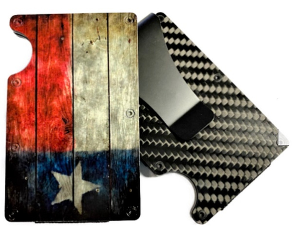 Carbon Fiber Wallet w/HD UV printed picture of a Rustic Texas Flag