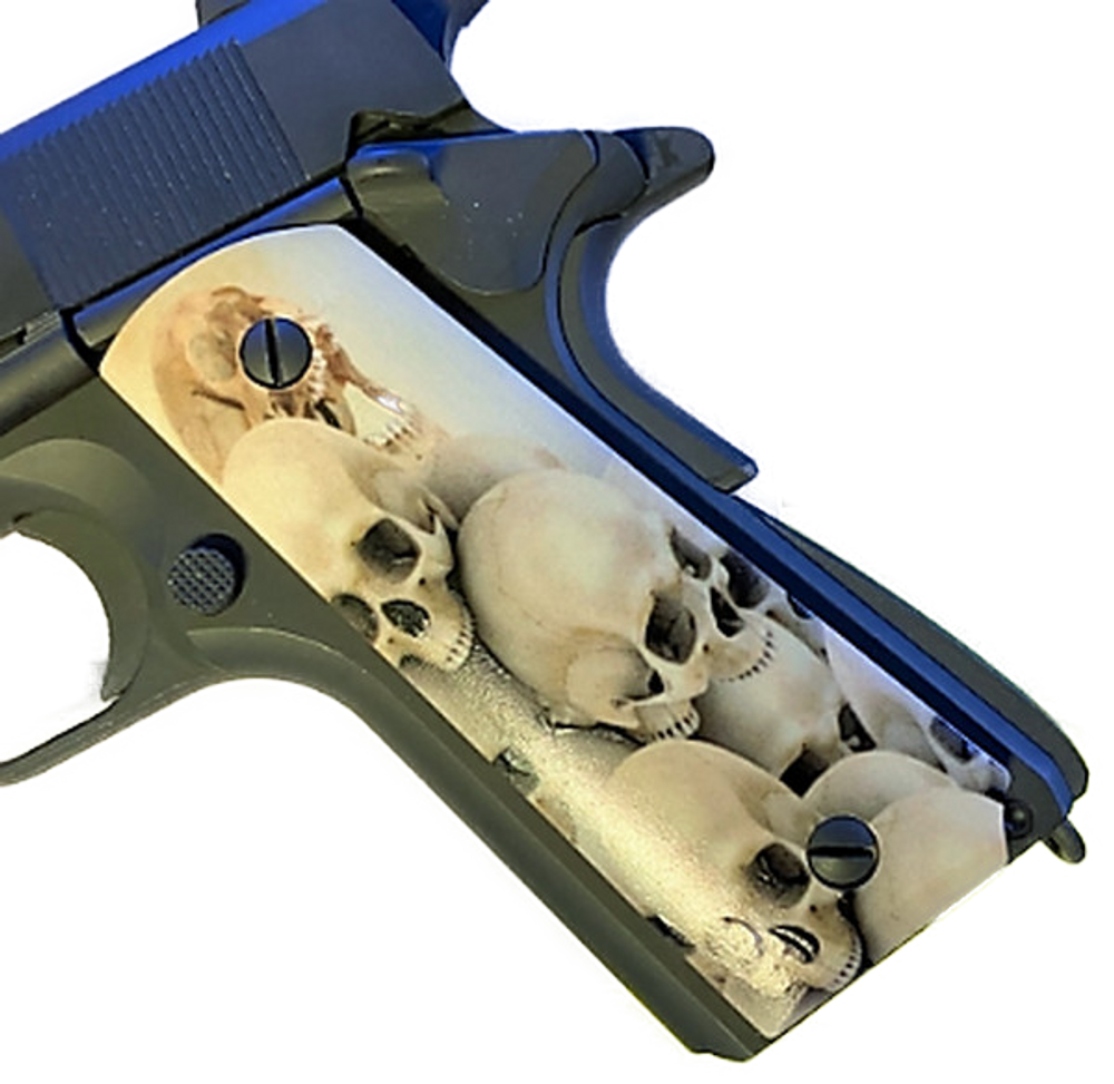 1911 fits Grips Colt Gov & Clones Skulls UV printed on wood