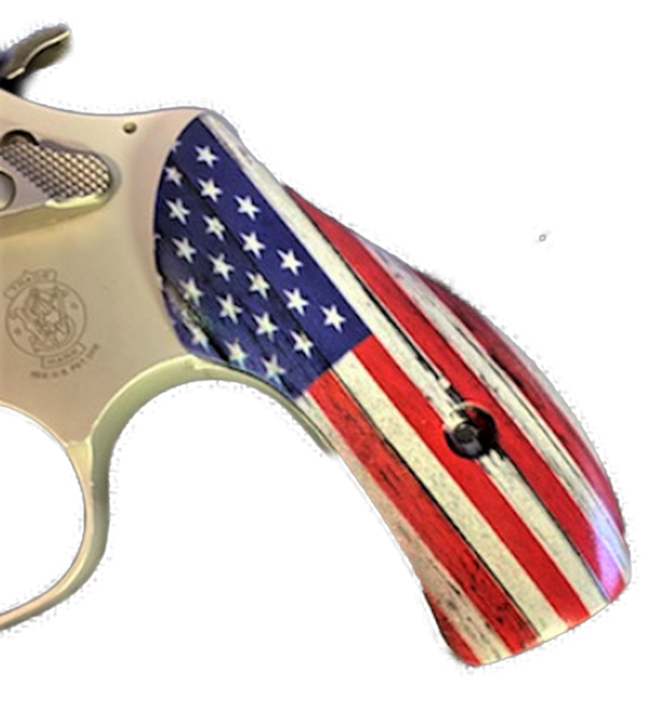 J Frame Grips fits most S&W round butts UV printed HD image of a Rustic American Flag