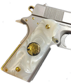 Gun Grips Acrylic Pearl White w/24k gold plated Buffalo Nickel W/Black Ruthnium