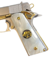 Gun Grips Acrylic Pearl White w/24k gold plated Buffalo Nickel W/Black Ruthnium