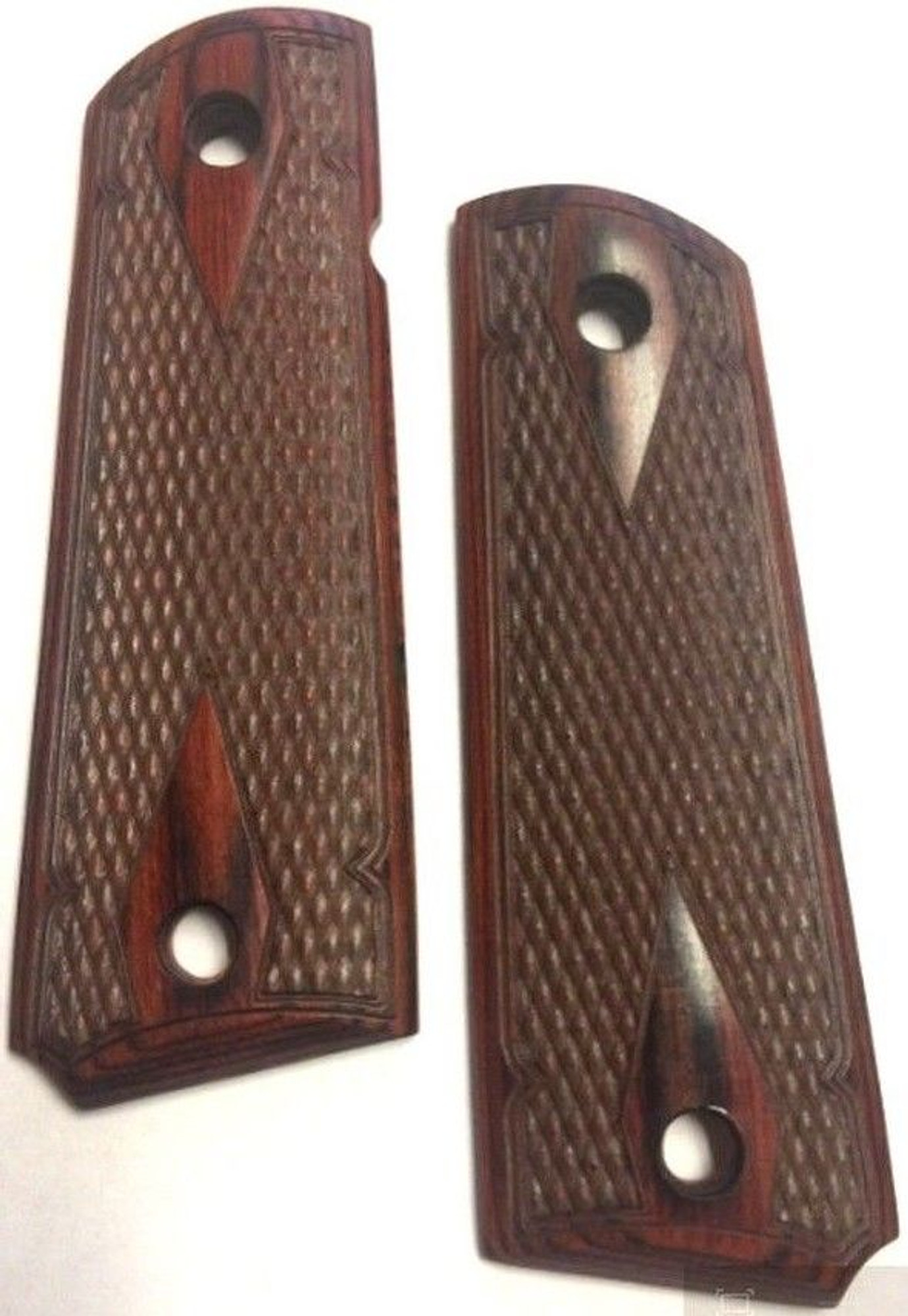 1911 Full Size Double Diamond Checkered Rosewood Grips Premium Gun Grips 7947