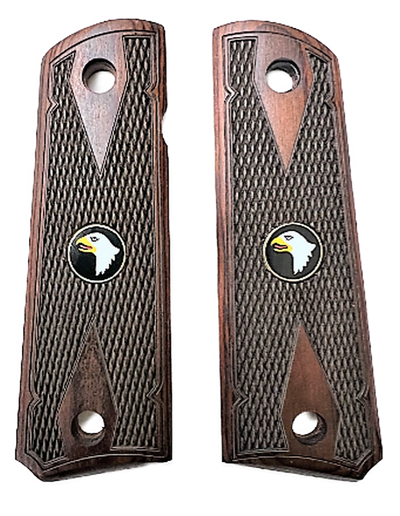 1911 Colt Full Size Double Diamond Checkered Rosewood Grips w/Screaming Eagle Medallions