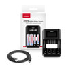 Tenergy TN474U retail kit including a Micro USB cable and 4-bay charger for AA/AAA NiMH rechargeable battery users.