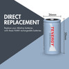 Tenergy C cell battery measuring 26mm by 50mm, a direct replacement for standard alkaline battery types.
