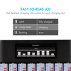LCD battery charger display shows charging status and bad cell detection for NiMH rechargeable batteries.
