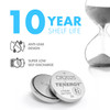 Leak-resistant CR1225 button cells with a 10-year shelf life for reliable long-term emergency storage.