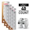 Tenergy LR41 alkaline cell batteries in a 40-count pack provide reliable power for small electronic devices.