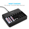 Tenergy 8-slot smart charger recharges individual AA and AAA NiMH batteries for versatile home electronics use.