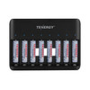 Tenergy 8-slot NiMH battery charger with AAA rechargeable batteries for high-drain electronics users.