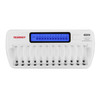 12-bay Tenergy TN160 AA/AAA battery charger provides twelve individual slots for organized recharging of assorted NiMH or NiCD cells.
