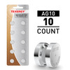 Tenergy AG10 alkaline cell 10-count pack provides a bulk power supply for small household electronics.