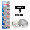 Tenergy CR2430 3V lithium coin cell batteries in a 5-count blister pack for small electronic devices.