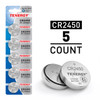 Tenergy CR2450 3V lithium coin cell batteries in a 5-count pack for various household electronics.