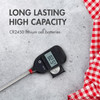 High capacity CR2450 lithium cell battery powering a digital meat thermometer for kitchen use.