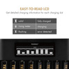 Digital LCD battery charger shows battery icons indicating the charging status of the batteries. 