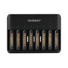 Tenergy 8-slot rechargeable battery charger with compact 137mm dimensions and a 190mm USB cable for portable power.