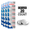 Tenergy CR1620 3V lithium coin cell batteries in a 20-count pack for small electronic devices.