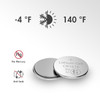 Mercury-free CR1616 coin cell with a wide temperature range for various outdoor sensors and monitors.
