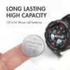 This CR1616 button cell battery offers high capacity for digital wristwatches and compact daily wearables.