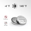Mercury-free CR1616 coin cell with a wide temperature range for various outdoor sensors and monitors.
