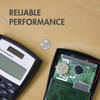 A CR1616 lithium battery replaces the internal power cell inside a scientific calculator for student use.