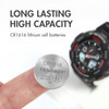 This CR1616 button cell battery offers high capacity for digital wristwatches and compact daily wearables.