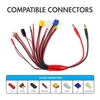 A multi-plug RC charging cable with eight compatible connectors like XT60 and Deans for battery packs used by RC hobbyists.
