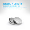 Tenergy CR1216 lithium button cell as a direct replacement for DL1216 and BR1216 models.