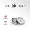 Leak-resistant CR1216 coin battery with a mercury-free design for extreme temperatures.