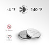 Leak-resistant CR1216 coin battery with a mercury-free design for extreme temperatures.
