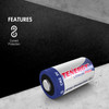 Tenergy CR2 3V lithium battery featuring built-in PTC protection for consistent power in professional gear.