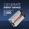 Li-ion 9V cell featuring a 1200 cycle lifespan to provide significant energy savings for household electronics.