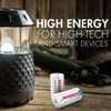 High energy NiMH batteries powering smart devices and LED lanterns for high-tech outdoor enthusiasts.