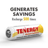 Tenergy NiCd battery cells recharge 500 times to generate significant savings for frequent users of battery-powered devices.