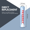 Tenergy AAA NiMH rechargeable batteries with slim 44.5mm dimensions serve as a direct replacement for alkaline cells.