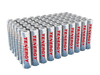 A bulk pack of 60 NiMH rechargeable AAA batteries featuring high capacity for high-drain electronic devices.