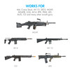 Airsoft rifle compatibility list showcasing various models like the M249 for equipment selection.