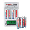Tenergy TN156 NiMH battery charger with an LCD indicator and ten AAA batteries for home electronics.