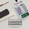 Smart NiMH charger with independent channels to refresh odd numbers of batteries for diverse home office gadgets.