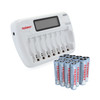 Complete battery charger kit including the TN162 unit and a bulk set of AA and AAA cells.