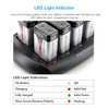 Tenergy 9V charger with LED light indicators showing charging status for independent battery channels.